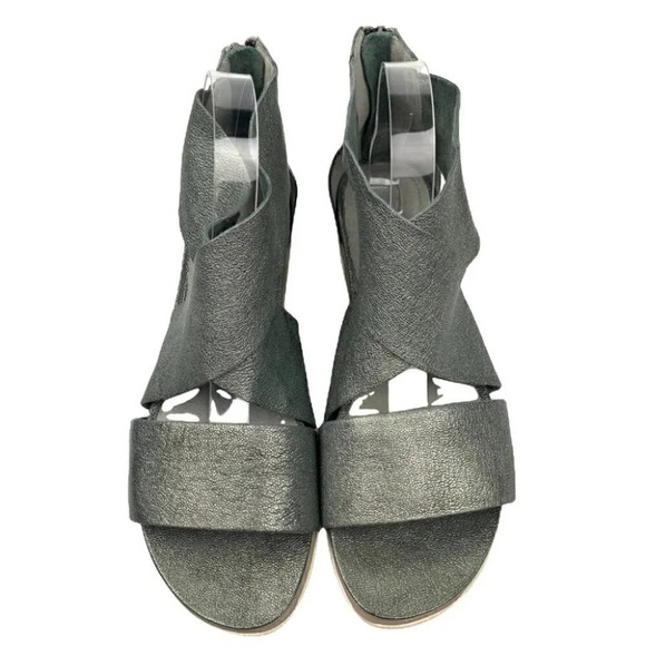 Eileen Fisher sport platform sandals size 10 pewter leather comfy walking - Picture 2 of 11